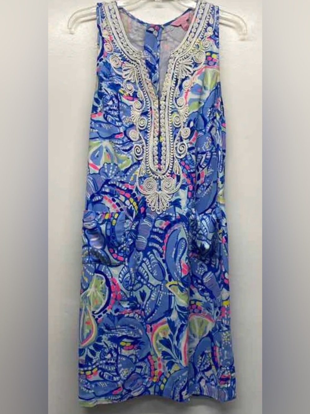 Lilly Pulitzer Blue Multi Paisley Sleeveless Shift Dress with Embroidery